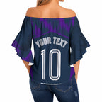 Personalised Sharks Rugby Off Shoulder Wrap Waist Top Storm Monster Mascot City Skyline 3D Graphic
