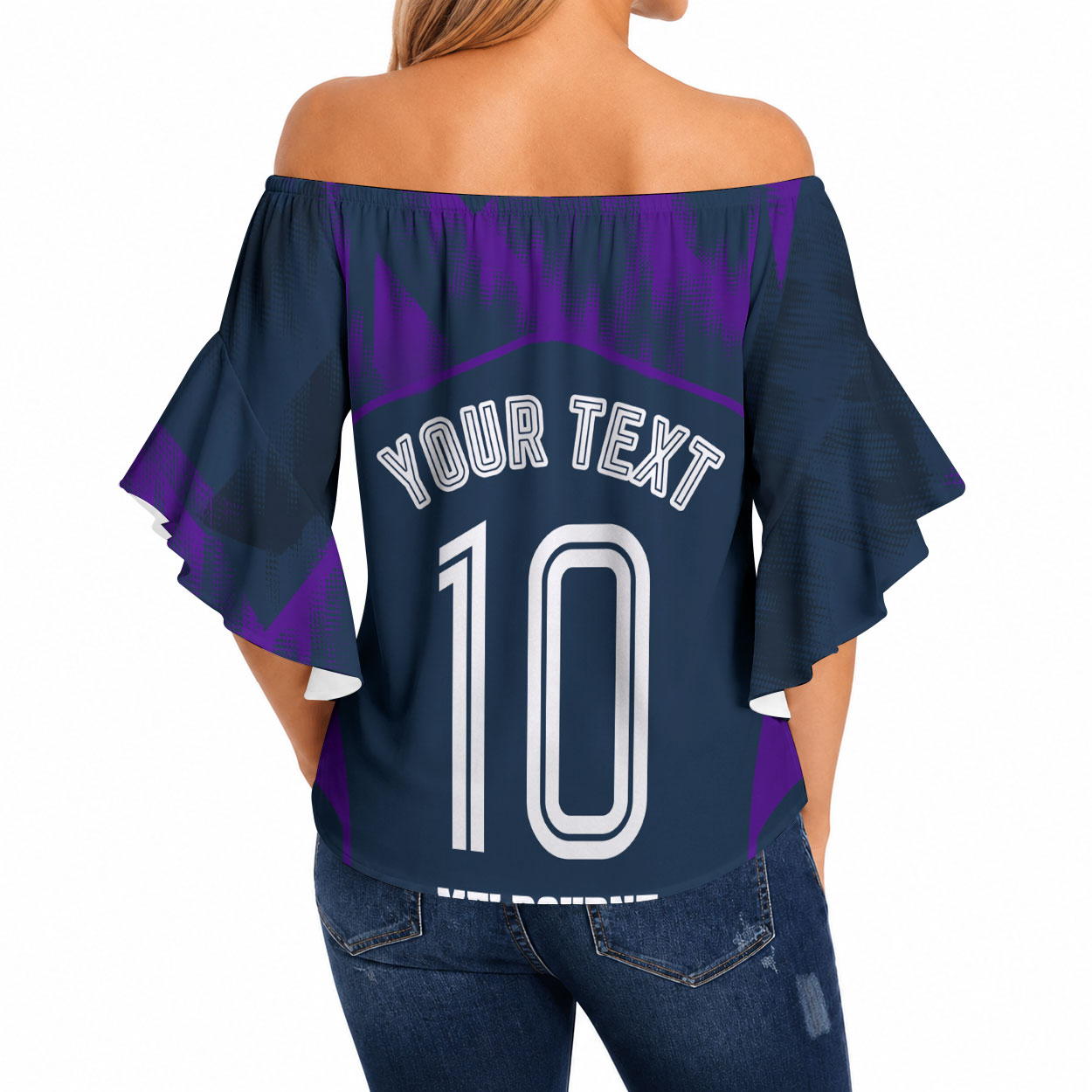 Personalised Sharks Rugby Off Shoulder Wrap Waist Top Storm Monster Mascot City Skyline 3D Graphic