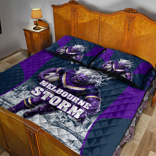 Personalised Sharks Rugby Quilt Bed Set Storm Monster Mascot City Skyline 3D Graphic