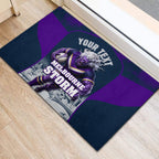 Personalised Sharks Rugby Rubber Doormat Storm Monster Mascot City Skyline 3D Graphic
