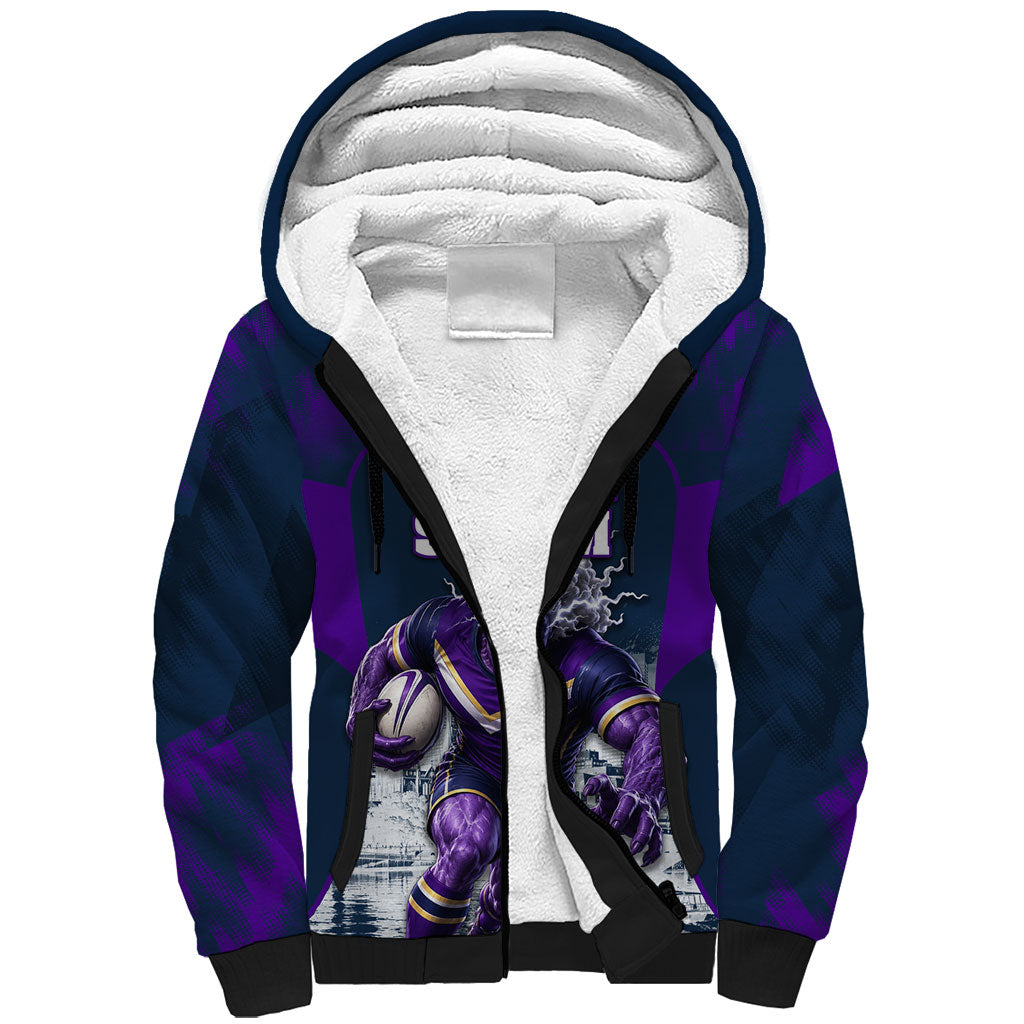 Personalised Sharks Rugby Sherpa Hoodie Storm Monster Mascot City Skyline 3D Graphic