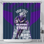 Personalised Sharks Rugby Shower Curtain Storm Monster Mascot City Skyline 3D Graphic
