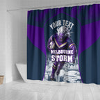 Personalised Sharks Rugby Shower Curtain Storm Monster Mascot City Skyline 3D Graphic