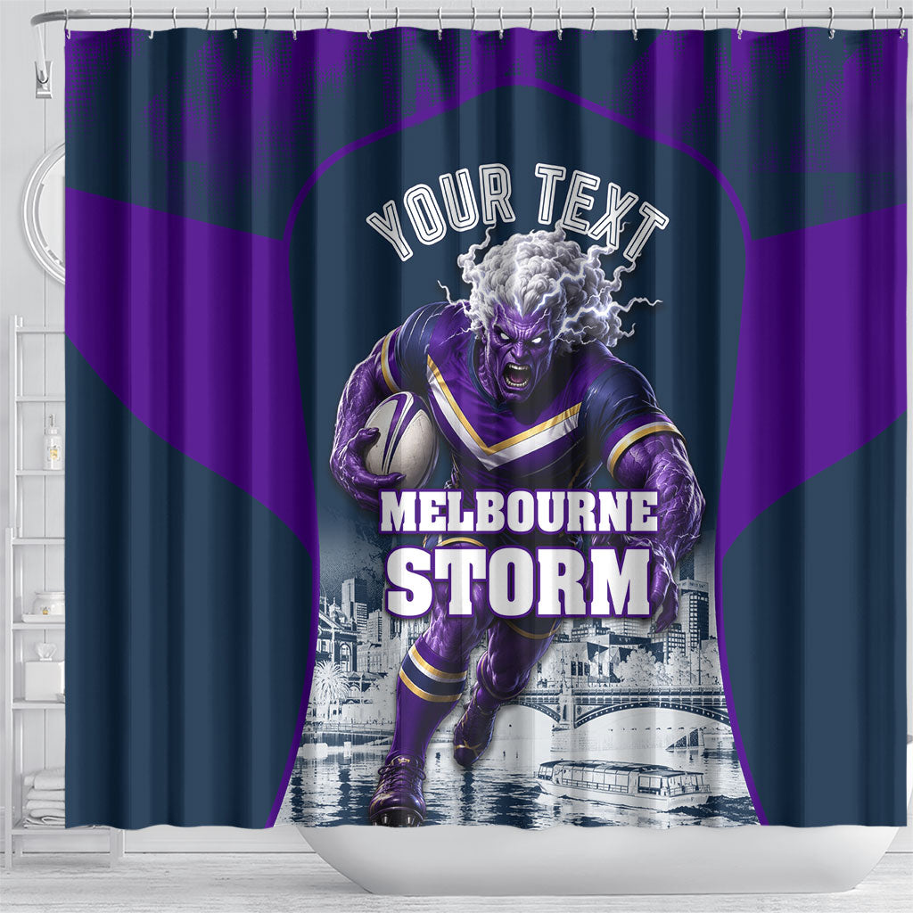 Personalised Sharks Rugby Shower Curtain Storm Monster Mascot City Skyline 3D Graphic