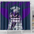 Personalised Sharks Rugby Shower Curtain Storm Monster Mascot City Skyline 3D Graphic