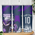 Personalised Sharks Rugby Skinny Tumbler Storm Monster Mascot City Skyline 3D Graphic
