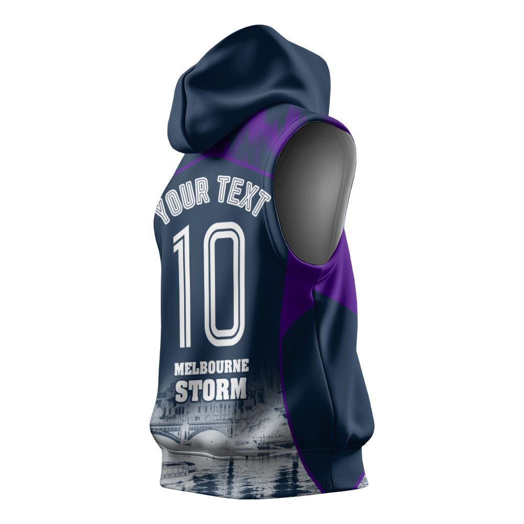 Personalised Sharks Rugby Sleeveless Hoodie Storm Monster Mascot City Skyline 3D Graphic