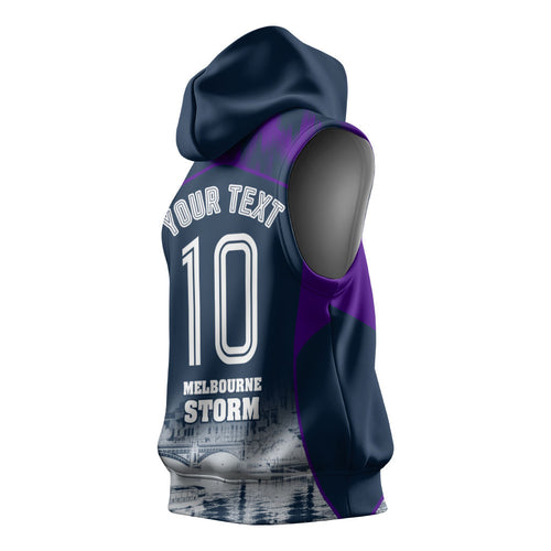 Personalised Sharks Rugby Sleeveless Hoodie Storm Monster Mascot City Skyline 3D Graphic
