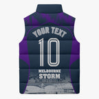 Personalised Sharks Rugby Sleeveless Puffer Jacket Storm Monster Mascot City Skyline 3D Graphic