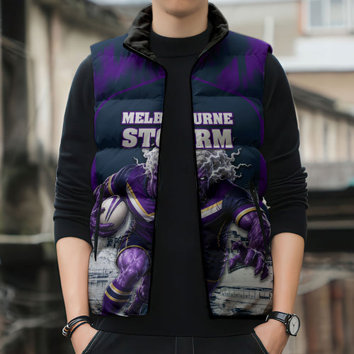 Personalised Sharks Rugby Sleeveless Puffer Jacket Storm Monster Mascot City Skyline 3D Graphic