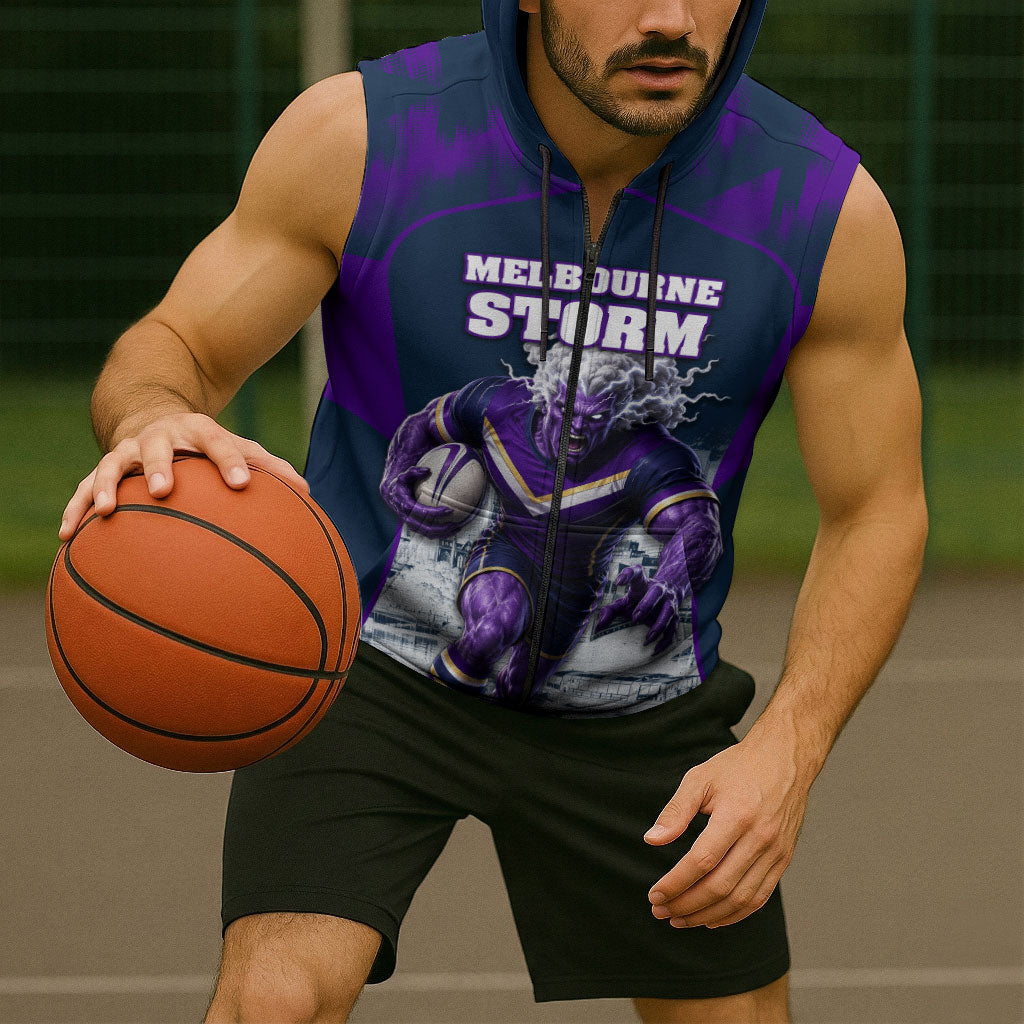 Personalised Sharks Rugby Sleeveless Zip Hoodie Storm Monster Mascot City Skyline 3D Graphic