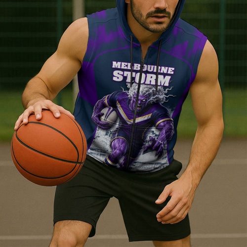 Personalised Sharks Rugby Sleeveless Zip Hoodie Storm Monster Mascot City Skyline 3D Graphic