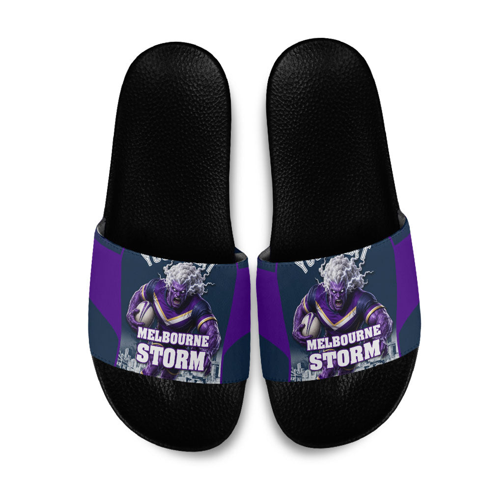 Personalised Sharks Rugby Slide Sandals Storm Monster Mascot City Skyline 3D Graphic