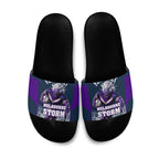 Personalised Sharks Rugby Slide Sandals Storm Monster Mascot City Skyline 3D Graphic