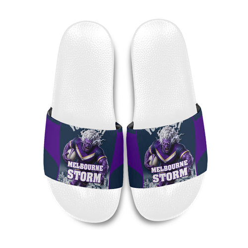 Personalised Sharks Rugby Slide Sandals Storm Monster Mascot City Skyline 3D Graphic