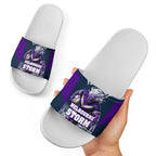 Personalised Sharks Rugby Slide Sandals Storm Monster Mascot City Skyline 3D Graphic