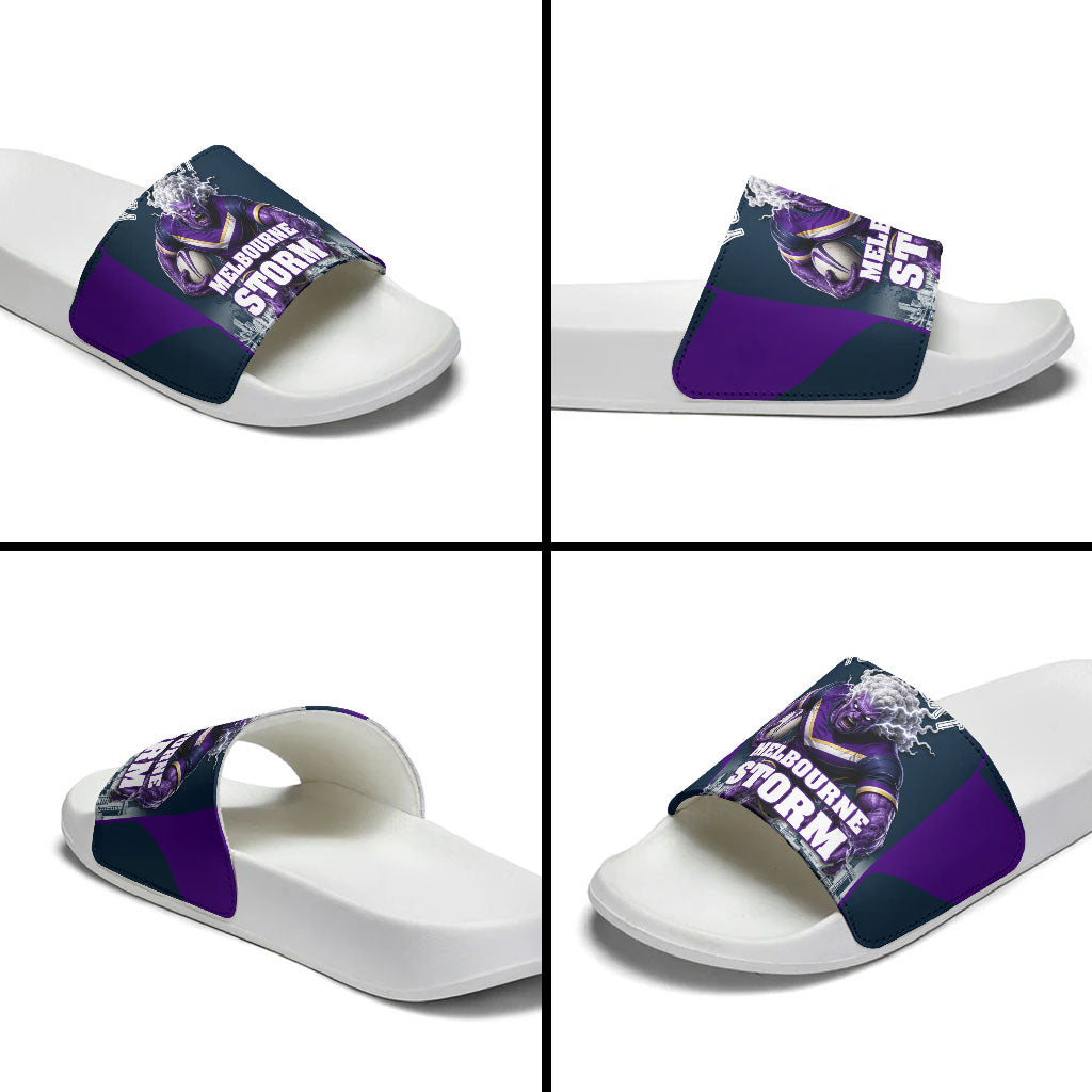 Personalised Sharks Rugby Slide Sandals Storm Monster Mascot City Skyline 3D Graphic