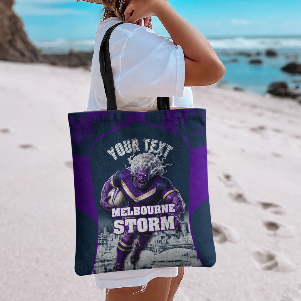 Personalised Sharks Rugby Tote Bag Storm Monster Mascot City Skyline 3D Graphic