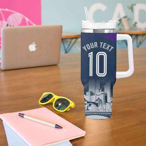 Personalised Sharks Rugby Tumbler With Handle Storm Monster Mascot City Skyline 3D Graphic