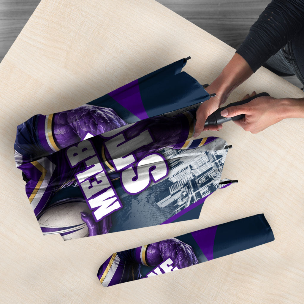 Personalised Sharks Rugby Umbrella Storm Monster Mascot City Skyline 3D Graphic