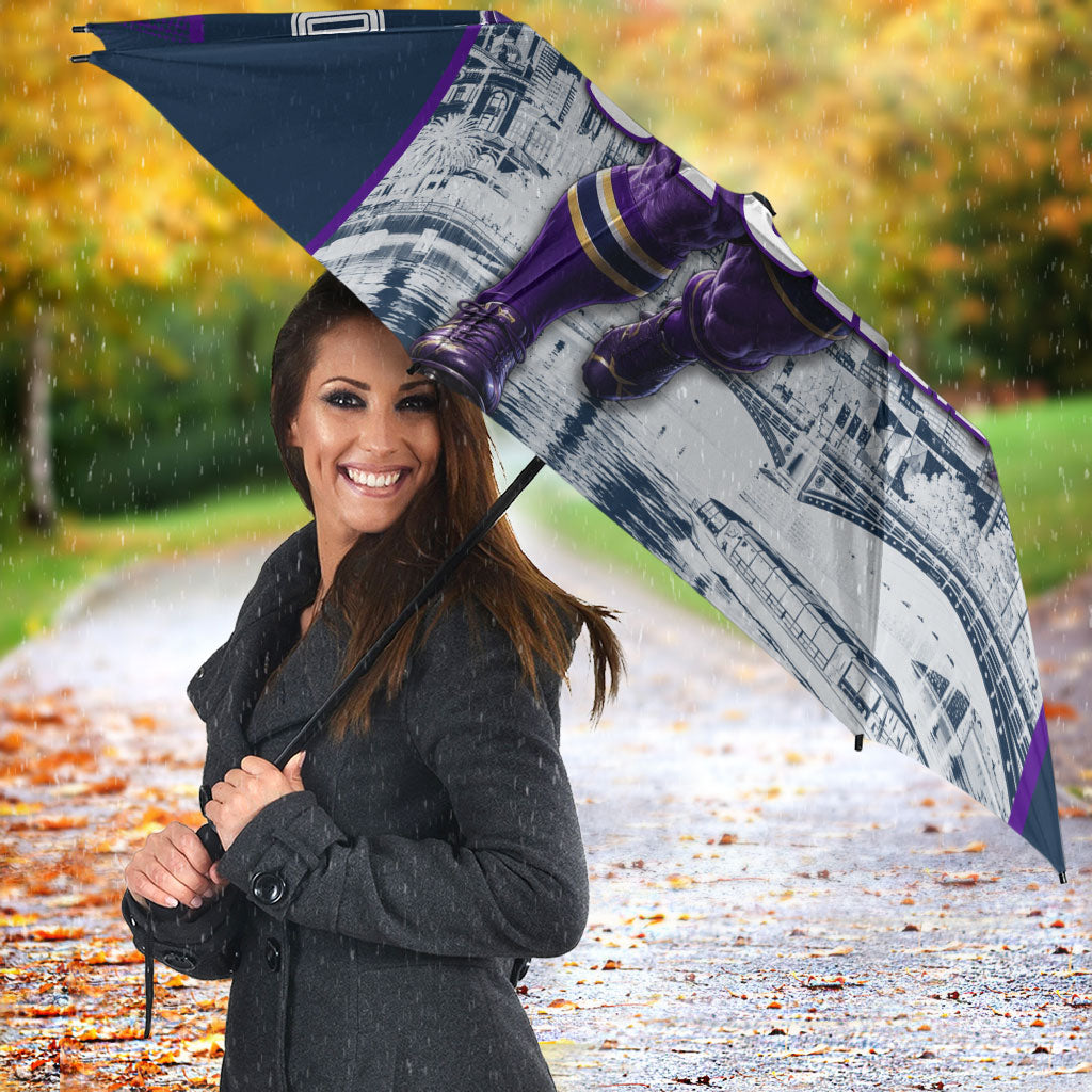 Personalised Sharks Rugby Umbrella Storm Monster Mascot City Skyline 3D Graphic