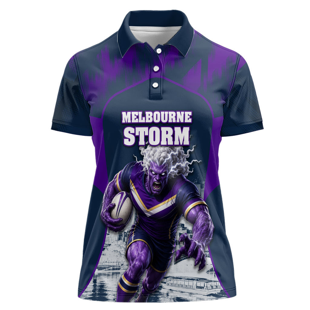Personalised Sharks Rugby Women Polo Shirt Storm Monster Mascot City Skyline 3D Graphic