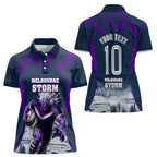 Personalised Sharks Rugby Women Polo Shirt Storm Monster Mascot City Skyline 3D Graphic