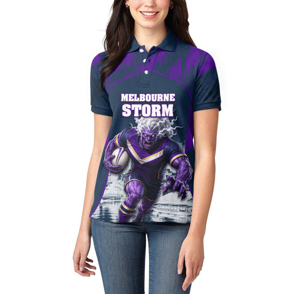 Personalised Sharks Rugby Women Polo Shirt Storm Monster Mascot City Skyline 3D Graphic