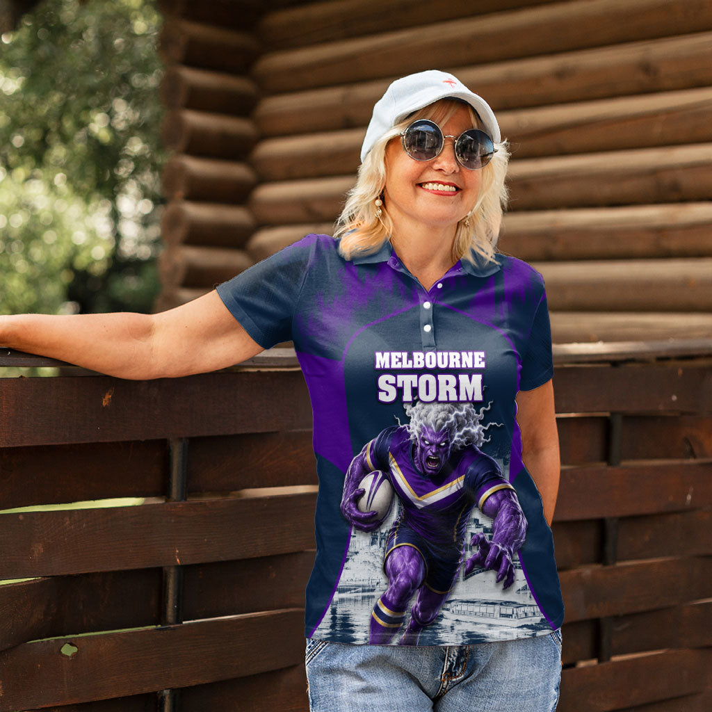 Personalised Sharks Rugby Women Polo Shirt Storm Monster Mascot City Skyline 3D Graphic