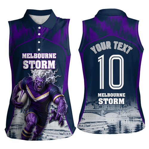 Personalised Sharks Rugby Women Sleeveless Polo Shirt Storm Monster Mascot City Skyline 3D Graphic