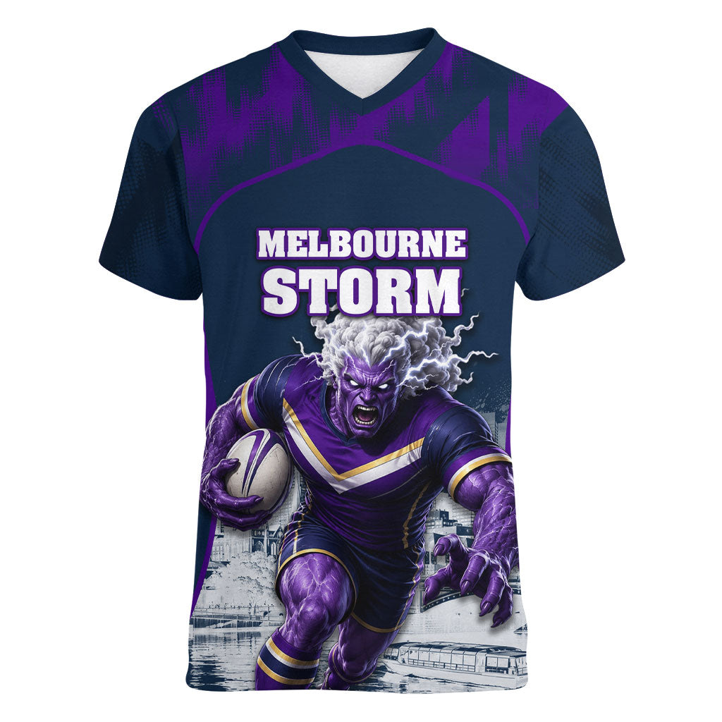 Personalised Sharks Rugby Women V-Neck T-Shirt Storm Monster Mascot City Skyline 3D Graphic