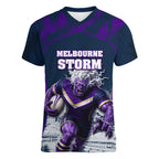 Personalised Sharks Rugby Women V-Neck T-Shirt Storm Monster Mascot City Skyline 3D Graphic