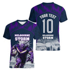 Personalised Sharks Rugby Women V-Neck T-Shirt Storm Monster Mascot City Skyline 3D Graphic