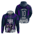 Personalised Sharks Rugby Zip Hoodie Storm Monster Mascot City Skyline 3D Graphic