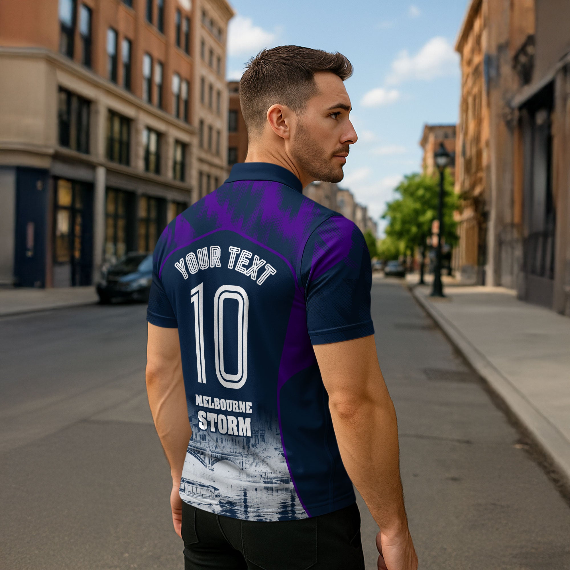 Personalised Sharks Rugby Zipper Polo Shirt Storm Monster Mascot City Skyline 3D Graphic