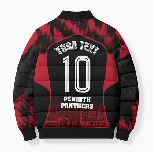 Personalised Penrith Panthers Mascot Rugby Bomber Puffer Jacket Penrith New South Wales Athletic Graphic Print
