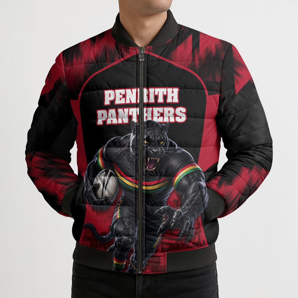 Personalised Penrith Panthers Mascot Rugby Bomber Puffer Jacket Penrith New South Wales Athletic Graphic Print