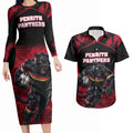 Personalised Penrith Panthers Mascot Rugby Couples Matching Long Sleeve Bodycon Dress and Hawaiian Shirt Penrith New South Wales Athletic Graphic Print