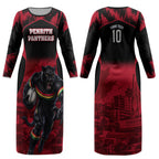 Personalised Penrith Panthers Mascot Rugby Couples Matching Long Sleeve Bodycon Dress and Hawaiian Shirt Penrith New South Wales Athletic Graphic Print