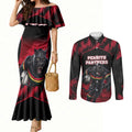 Personalised Penrith Panthers Mascot Rugby Couples Matching Mermaid Dress and Long Sleeve Button Shirt Penrith New South Wales Athletic Graphic Print