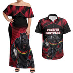 Personalised Penrith Panthers Mascot Rugby Couples Matching Off Shoulder Maxi Dress and Hawaiian Shirt Penrith New South Wales Athletic Graphic Print