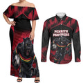 Personalised Penrith Panthers Mascot Rugby Couples Matching Off Shoulder Maxi Dress and Long Sleeve Button Shirt Penrith New South Wales Athletic Graphic Print
