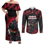 Personalised Penrith Panthers Mascot Rugby Couples Matching Off Shoulder Maxi Dress and Long Sleeve Button Shirt Penrith New South Wales Athletic Graphic Print
