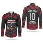 Personalised Penrith Panthers Mascot Rugby Couples Matching Off Shoulder Maxi Dress and Long Sleeve Button Shirt Penrith New South Wales Athletic Graphic Print