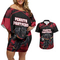 Personalised Penrith Panthers Mascot Rugby Couples Matching Off Shoulder Short Dress and Hawaiian Shirt Penrith New South Wales Athletic Graphic Print