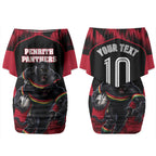 Personalised Penrith Panthers Mascot Rugby Couples Matching Off Shoulder Short Dress and Hawaiian Shirt Penrith New South Wales Athletic Graphic Print