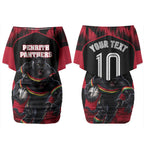 Personalised Penrith Panthers Mascot Rugby Couples Matching Off Shoulder Short Dress and Long Sleeve Button Shirt Penrith New South Wales Athletic Graphic Print