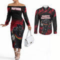 Personalised Penrith Panthers Mascot Rugby Couples Matching Off The Shoulder Long Sleeve Dress and Long Sleeve Button Shirt Penrith New South Wales Athletic Graphic Print