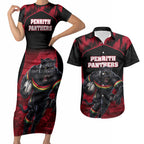 Personalised Penrith Panthers Mascot Rugby Couples Matching Short Sleeve Bodycon Dress and Hawaiian Shirt Penrith New South Wales Athletic Graphic Print