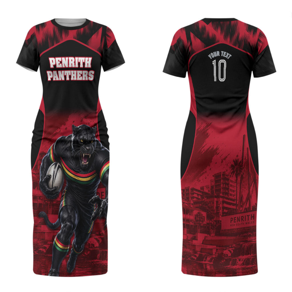 Personalised Penrith Panthers Mascot Rugby Couples Matching Short Sleeve Bodycon Dress and Hawaiian Shirt Penrith New South Wales Athletic Graphic Print